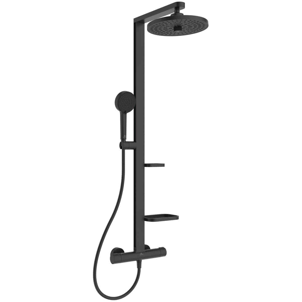 Coloana de dus Ideal Standard Alu+, negru, cu termostat si dus ploaie