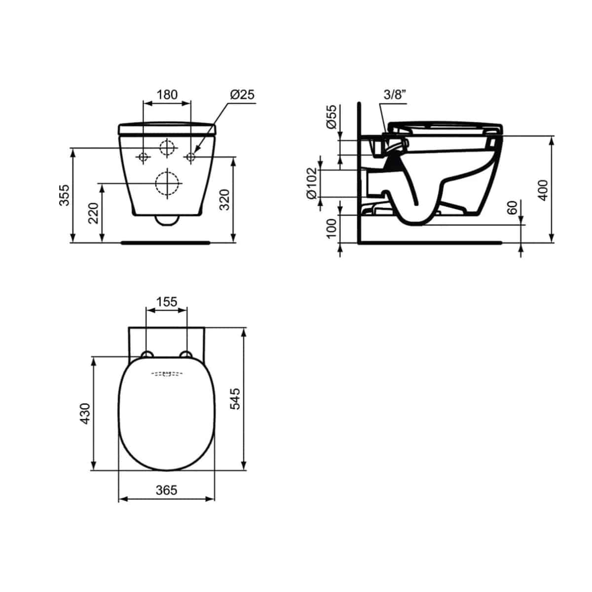 Vas wc suspendat cu functie de bideu Ideal Standard Connect - imagine 3