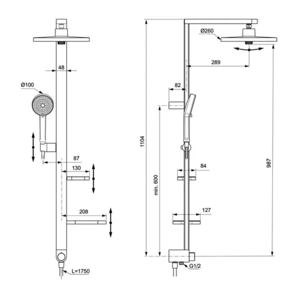 Coloana dus cu baterie si termostat Ideal Standard Ceraflow Alu+ si doua rafturi, auriu rose - imagine 4