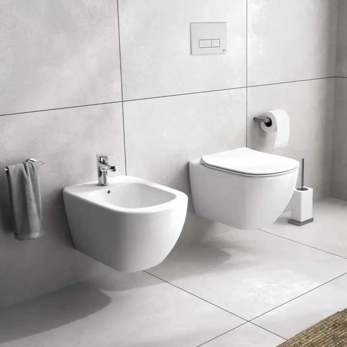 Bideu suspendat, Ideal Standard Tesi, 360x530 cm, cu preaplin, orificiu pentru baterie, alb - imagine 2