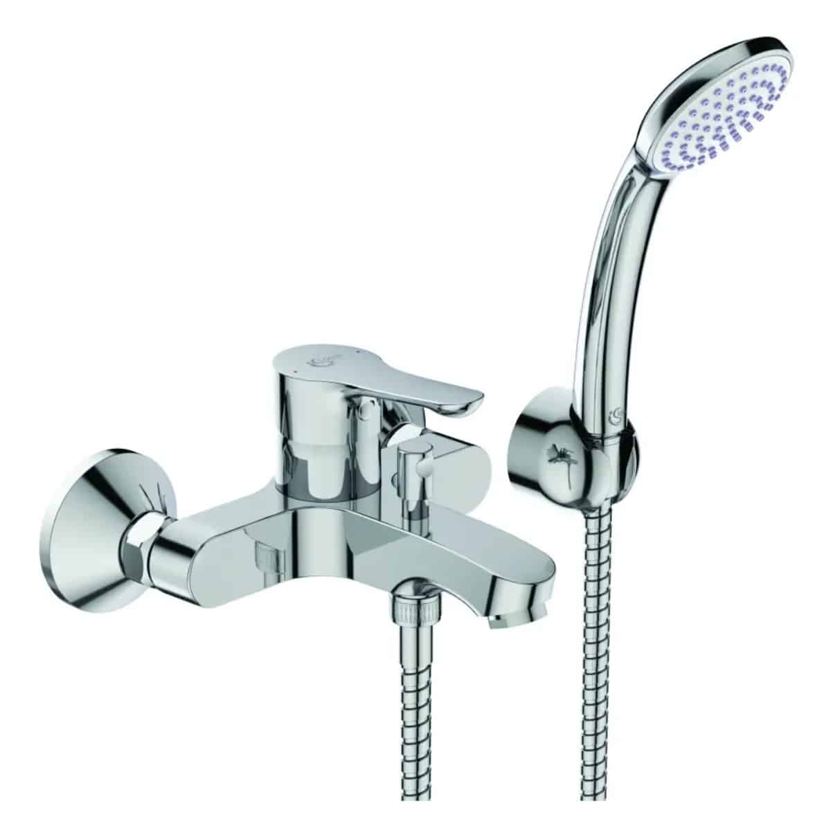 Baterie cada, Ideal Standard Alpha, cu montaj pe perete, cu accesorii, crom