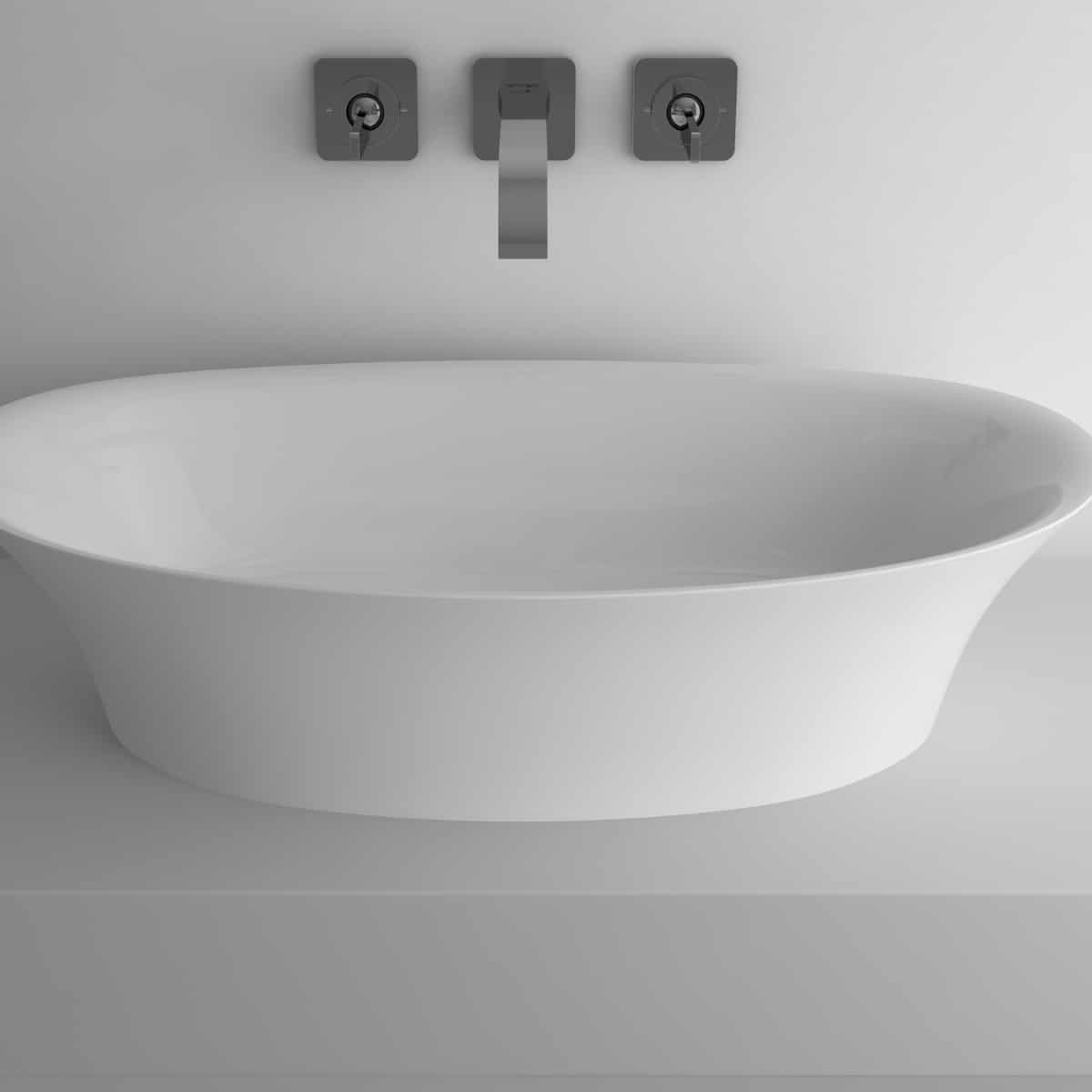 Lavoar pe blat oval LAV din Mineral Composite – 600 mm, cuva centrala, fara preaplin, finisaj lucios