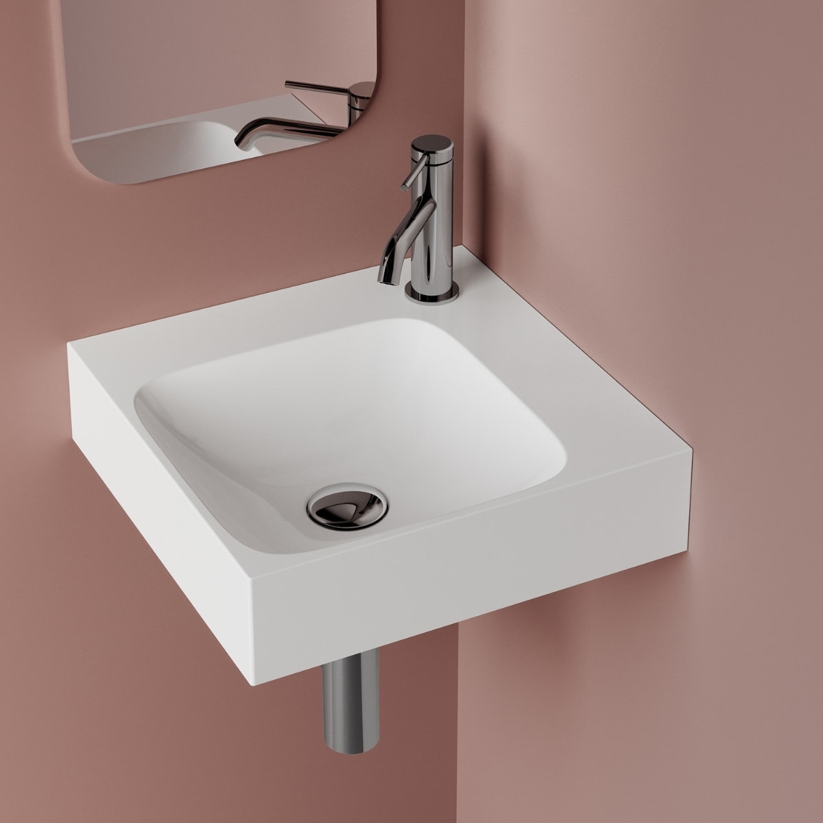 Lavoar de colt 0401 400 Corner din Mineral Composite, patrat, lucios sau mat, montaj pe blat sau suspendat