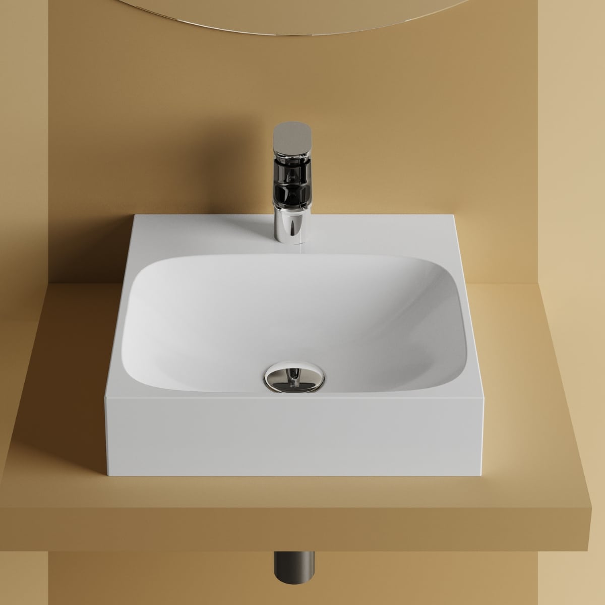 Lavoar patrat 0401 400 C din Mineral Composite, 400x400 mm, lucios sau mat, montaj pe blat sau suspendat