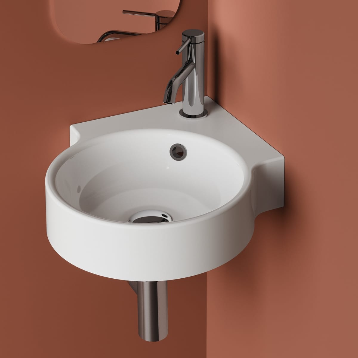 Lavoar de colt WB 0410 380 Corner din Mineral Composite, 380x380 mm, lucios sau mat, montaj suspendat