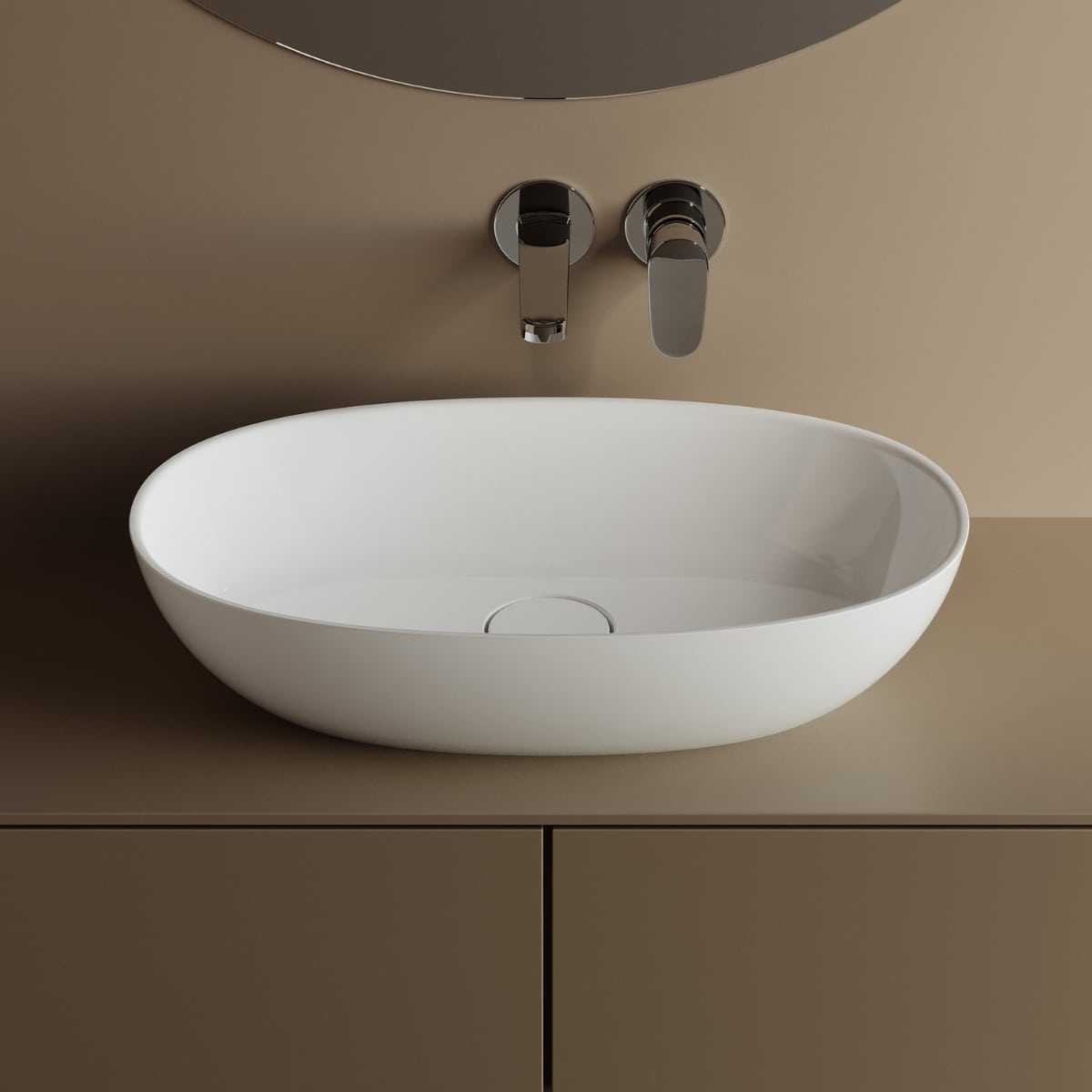 Lavoar pe blat oval WB 0539 600C din Mineral Composite – 600 mm, fara preaplin, finisaj lucios sau mat