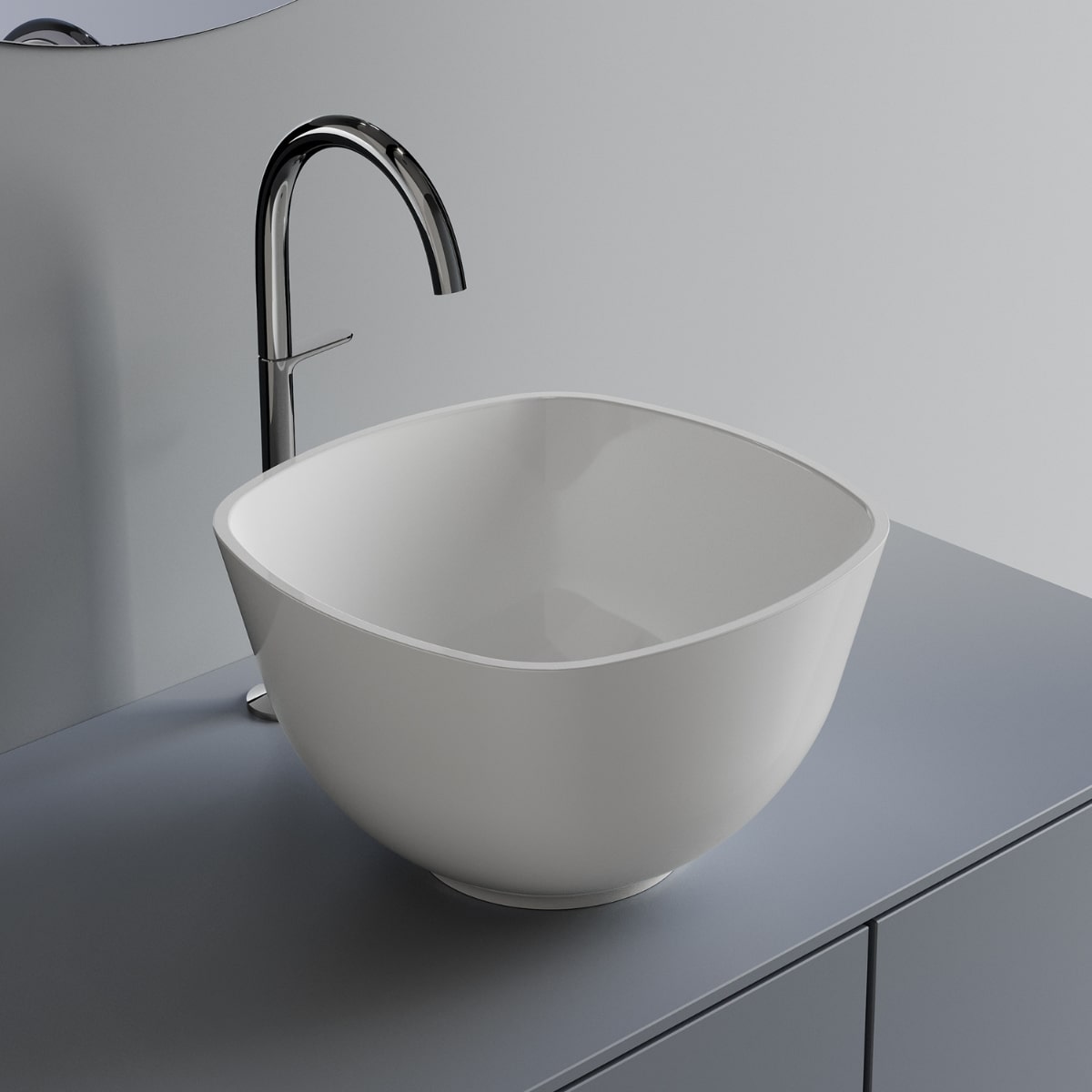 Lavoar rotund pentru blat WB 0530 C 350 C, 35x21 cm, din compozit mineral, fara preaplin, finisaj lucios, Marmite