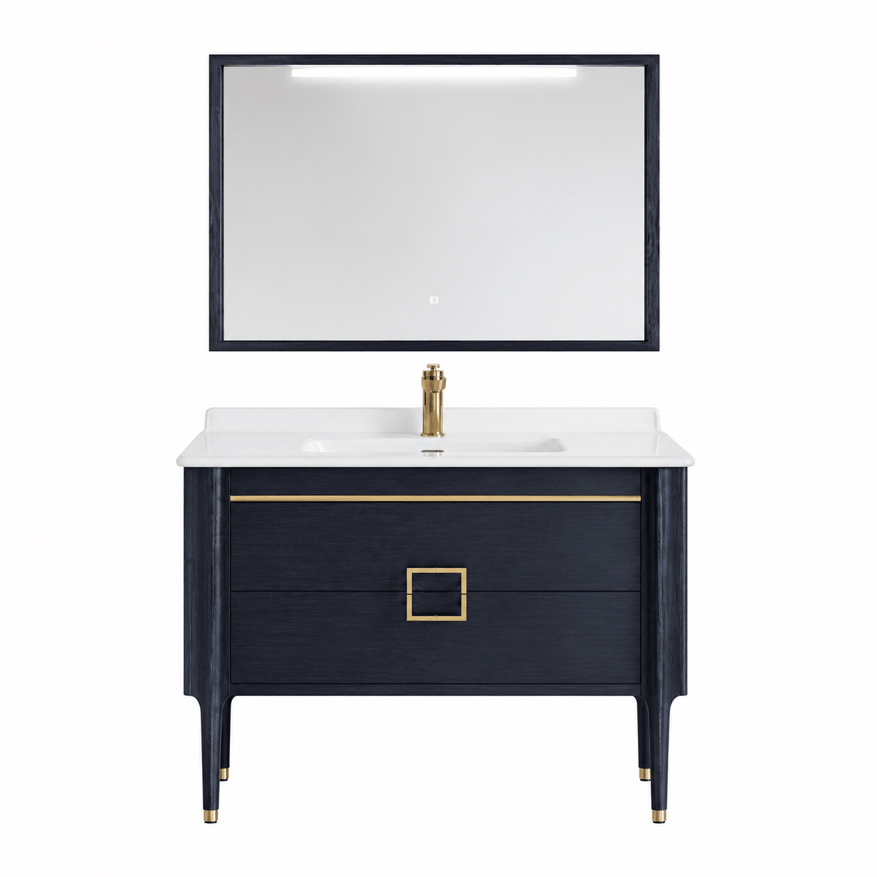 ALABASTRIS – Mobilier de baie din lemn masiv de frasin, 100 cm, cu lavoar integrat și oglindă LED