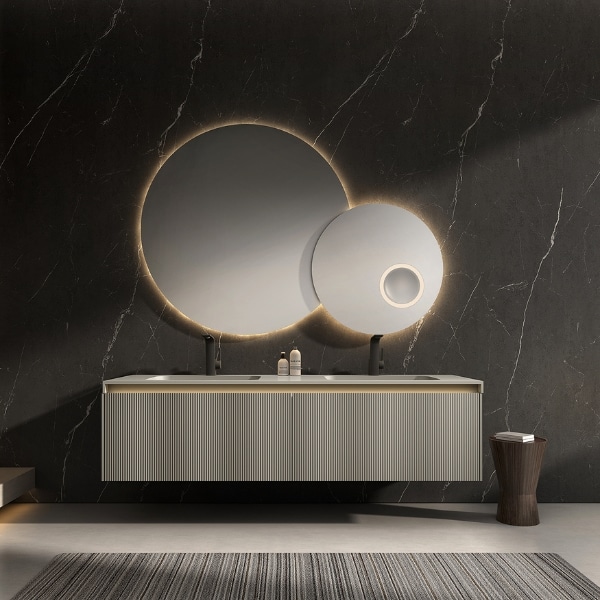 BOREAL – set mobilier de baie din lemn masiv 1600 × 515 × 420, unicat, cu lavoar, blat si oglinda