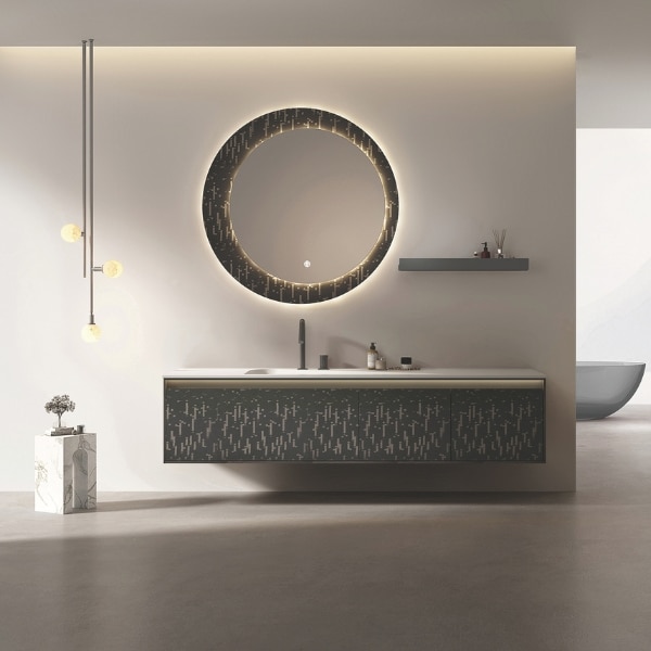 ORION – set mobilier de baie din lemn masiv 1800 × 500 × 420, cu lavoar, blat din compozit si oglinda