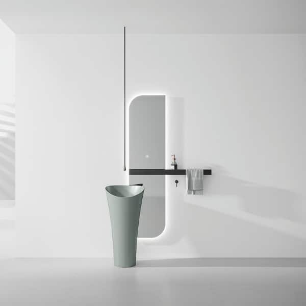 LAGUNA – Set baie compus din lavoar freestanding (compozit) + polita metalica + oglinda 450 × 450 × 900