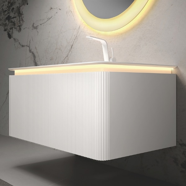 SOLIS – set mobilier de baie din lemn masiv 900 × 540 × 405, cu lavoar, blat din compozit si oglinda