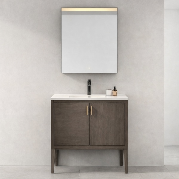 NEXIS – set mobilier de baie din lemn masiv 700 × 590 × 515, cu lavoar, blat si oglinda