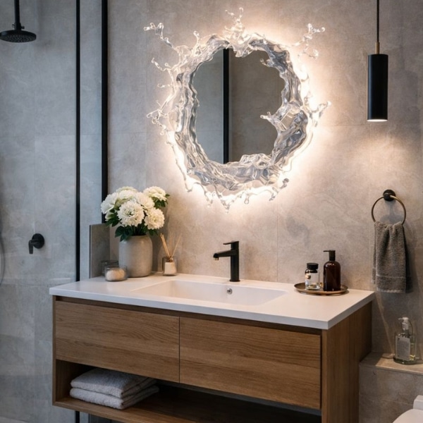 Oglinda baie premium HAVONA Hydra Splash din rasina – design sculptural, disponibila in 3 marimi