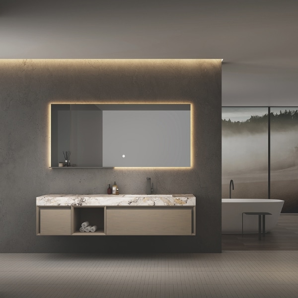 Set mobilier de baie din lemn masiv ALTEIA cu blat din compozit 1600 × 530 × 100 mm
