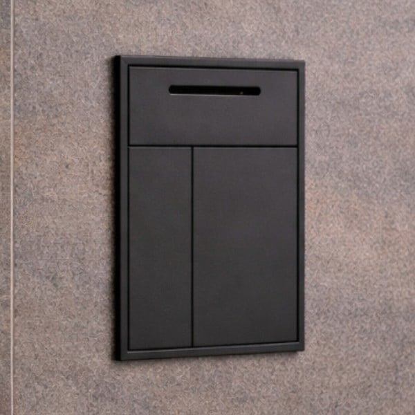 Nisa de depozitare incastrata din piele ecologica HAVONA 600 x 300 x 140 cu loc pentru cos de gunoi, perie de toaleta si hartie igienica