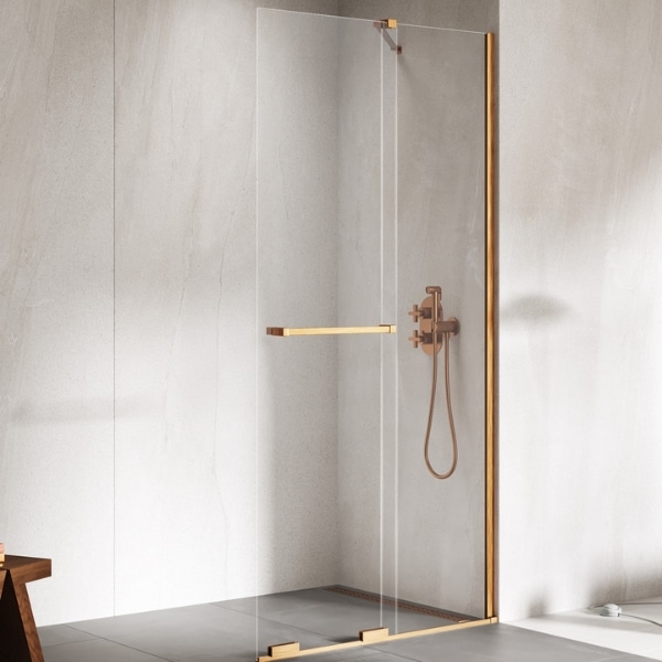 Cabina dus walk-in 90 × 200 cm Smart Copper Brushed sticla 8 mm glisanta