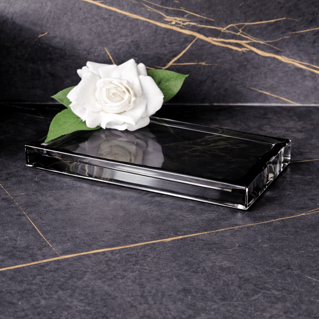 Tava organizator baie din cristal gri fumuriu 22x12 cm, Havona