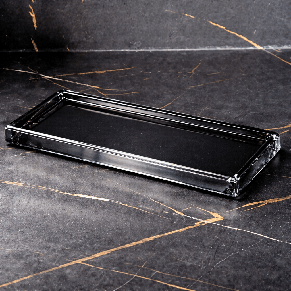 Tava organizator baie din cristal gri fumuriu 32x12 cm, Havona