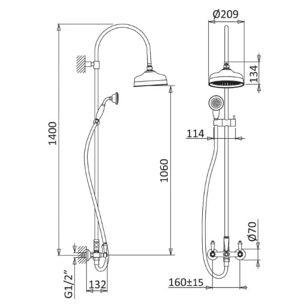 Sistem dus CLASSICO cu palarie 200 mm Chrome - imagine 2