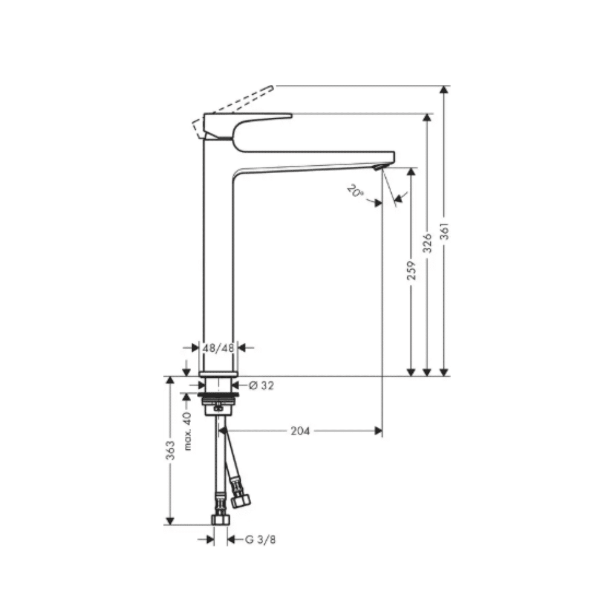 Baterie lavoar inalta 260, Hansgrohe Metropol, ventil push-open, crom - imagine 2