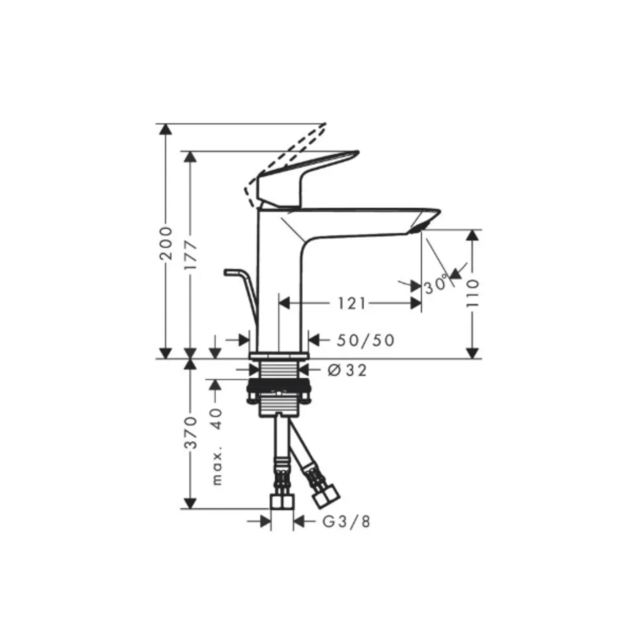 Baterie lavoar M, 177 mm, pornire rece, ventil, Hansgrohe Logis, crom - imagine 2