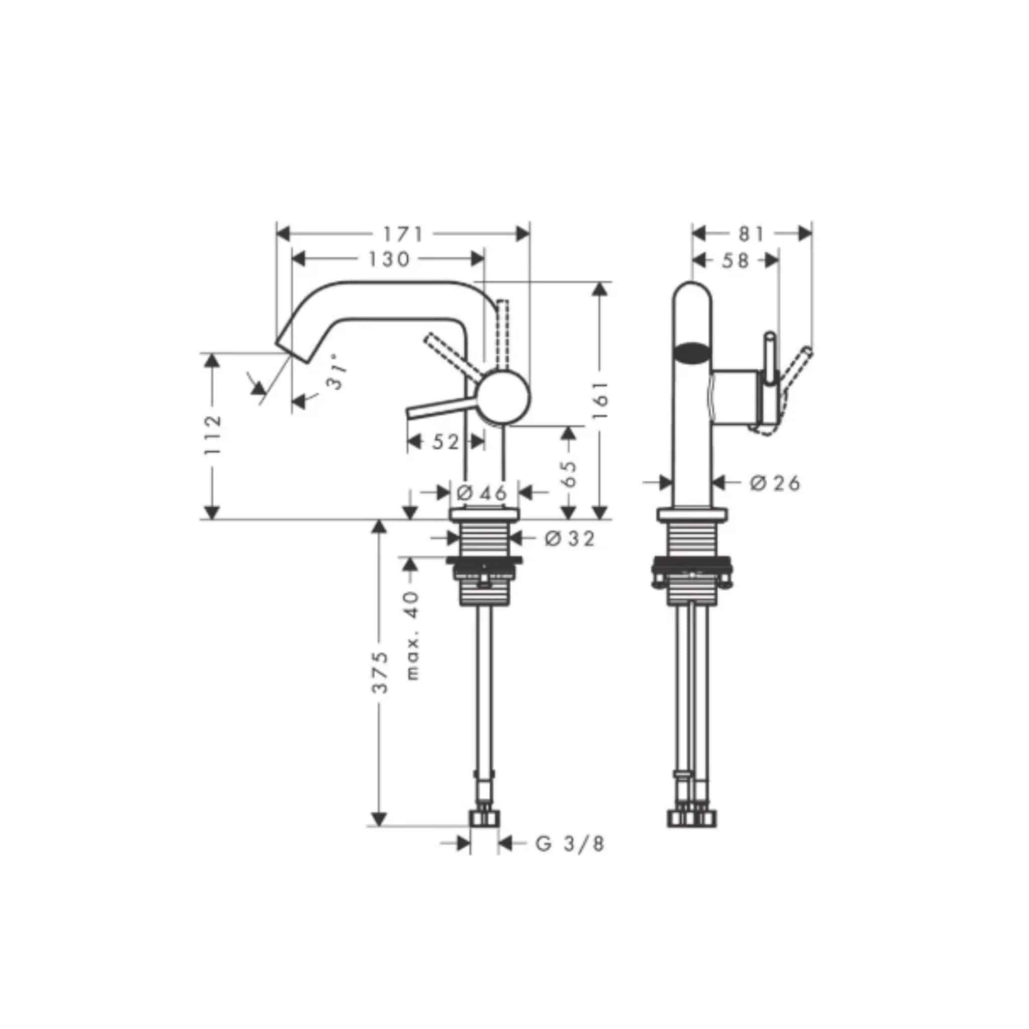 Baterie lavoar, monocomanda,110 Fine CoolStart, cu ventil, Hansgrohe Tecturis S - imagine 2