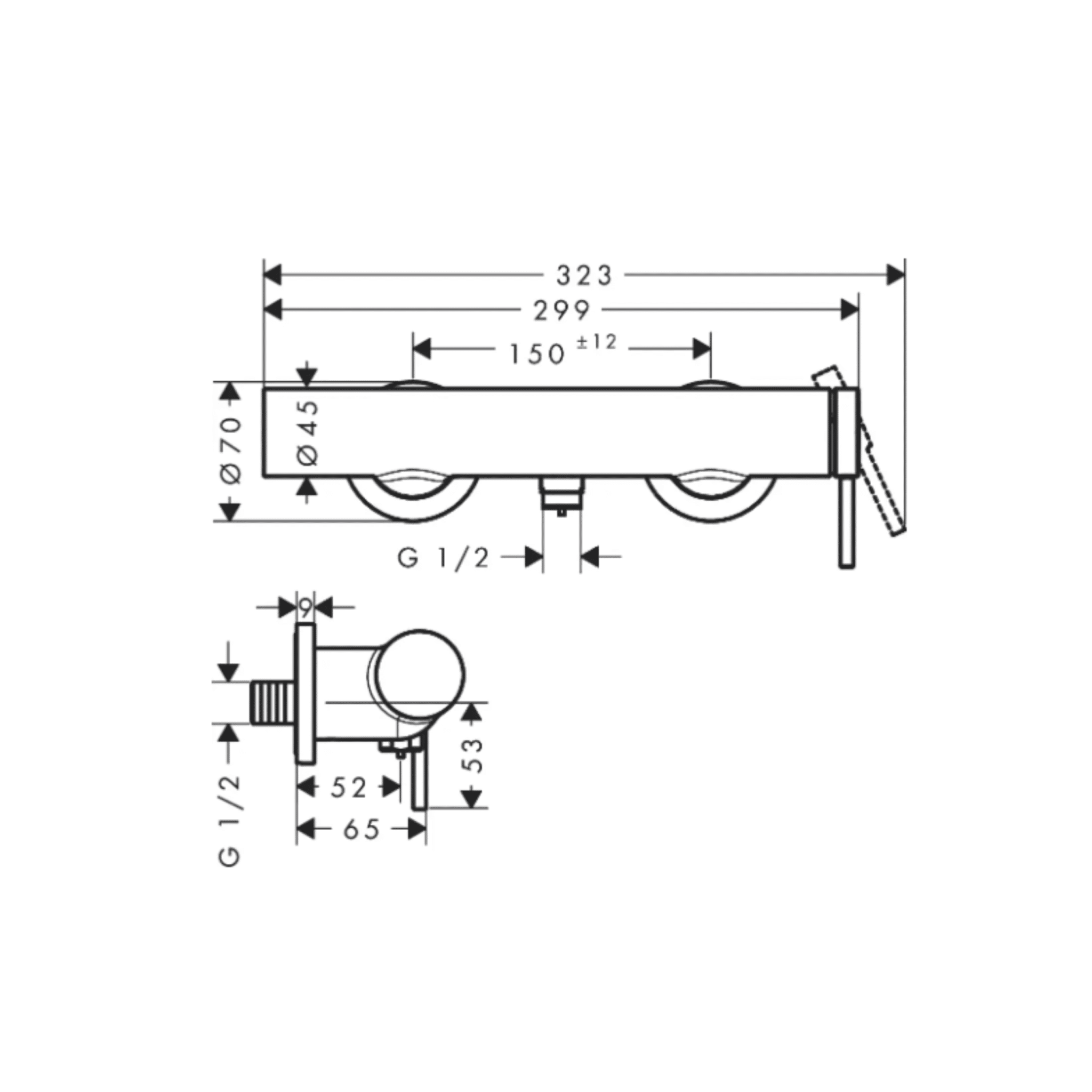 Baterie de dus, crom, Hansgrohe Tecturis S - imagine 3