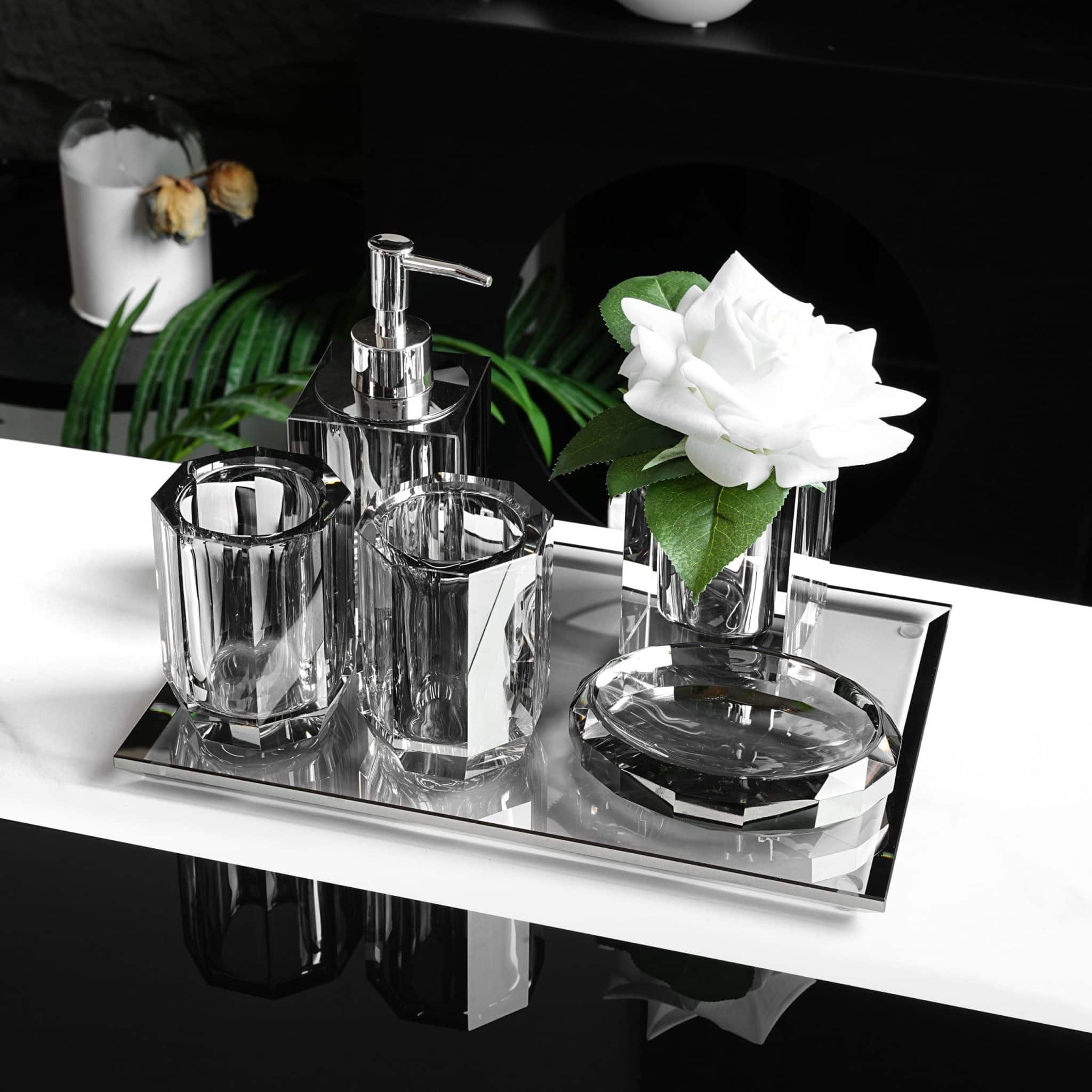 Set de 6 accesorii de baie, gri-ash, cristal, Havona