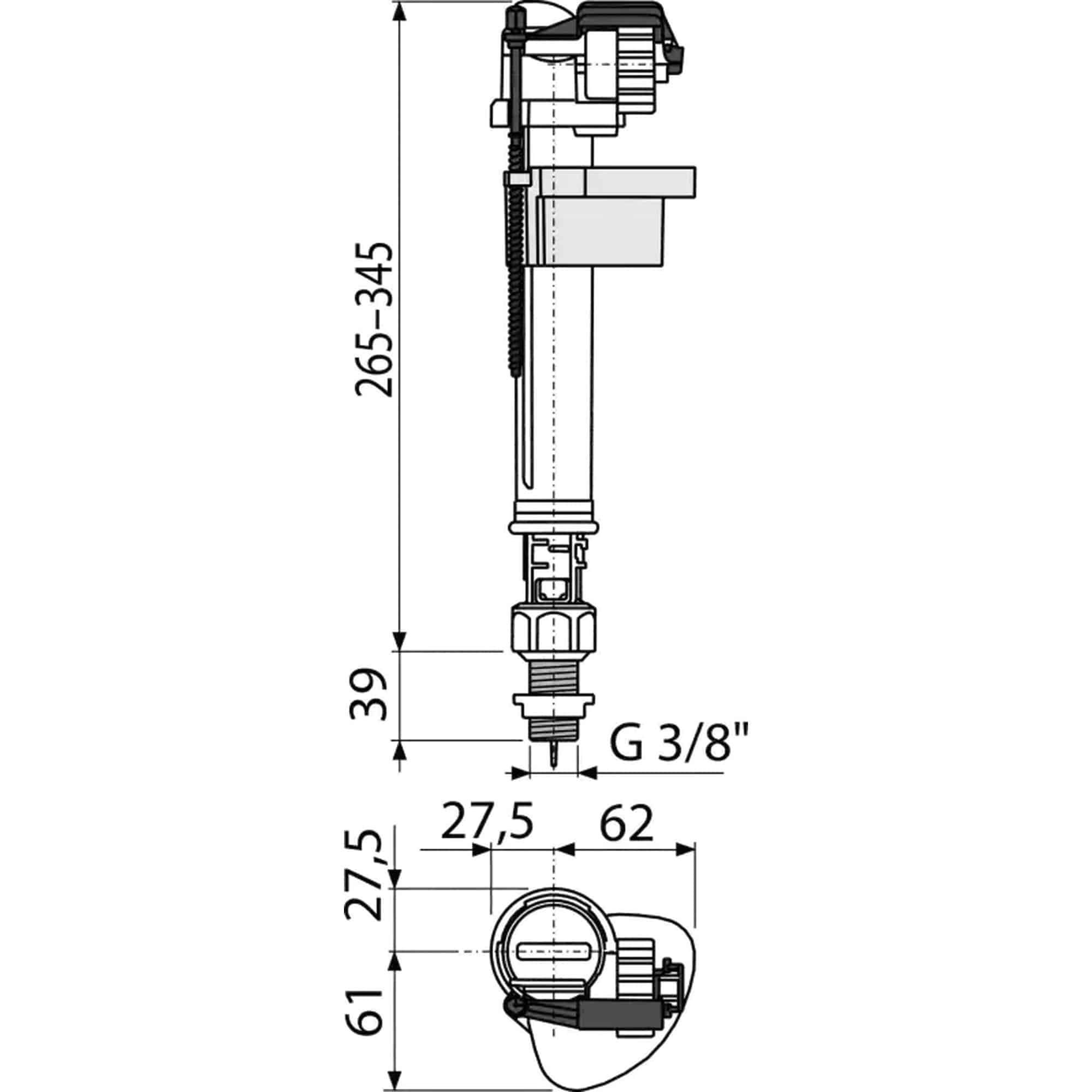 Flotor cu pozitie verticala 3/8'' din alama ALCA - imagine 2
