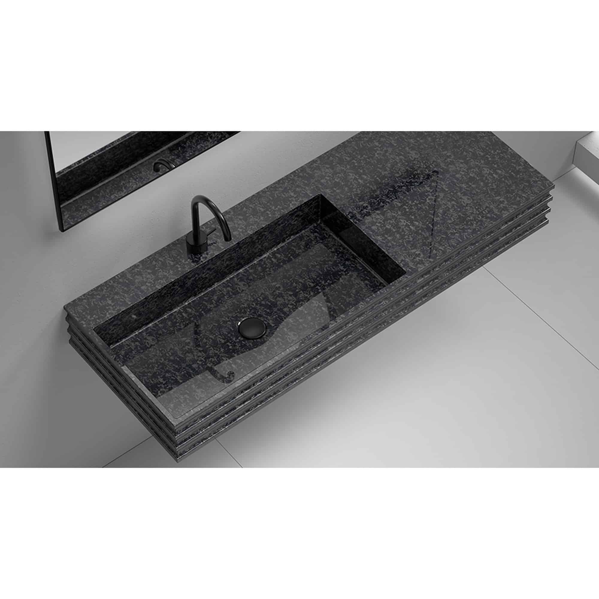 Lavoar suspendat sau pe blat, dreptunghiular,fibră de carbon cu aspect forjat, negru satinat 80 cm