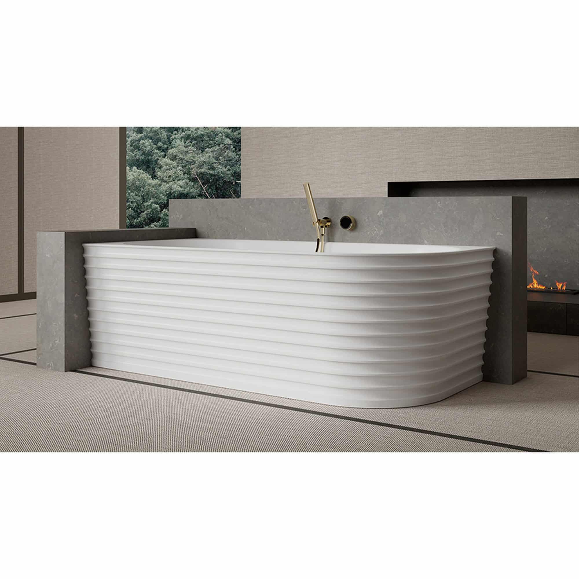 Cadă freestanding back-to-wall riflată din compozit mineral, alb mat, 170x80 cm