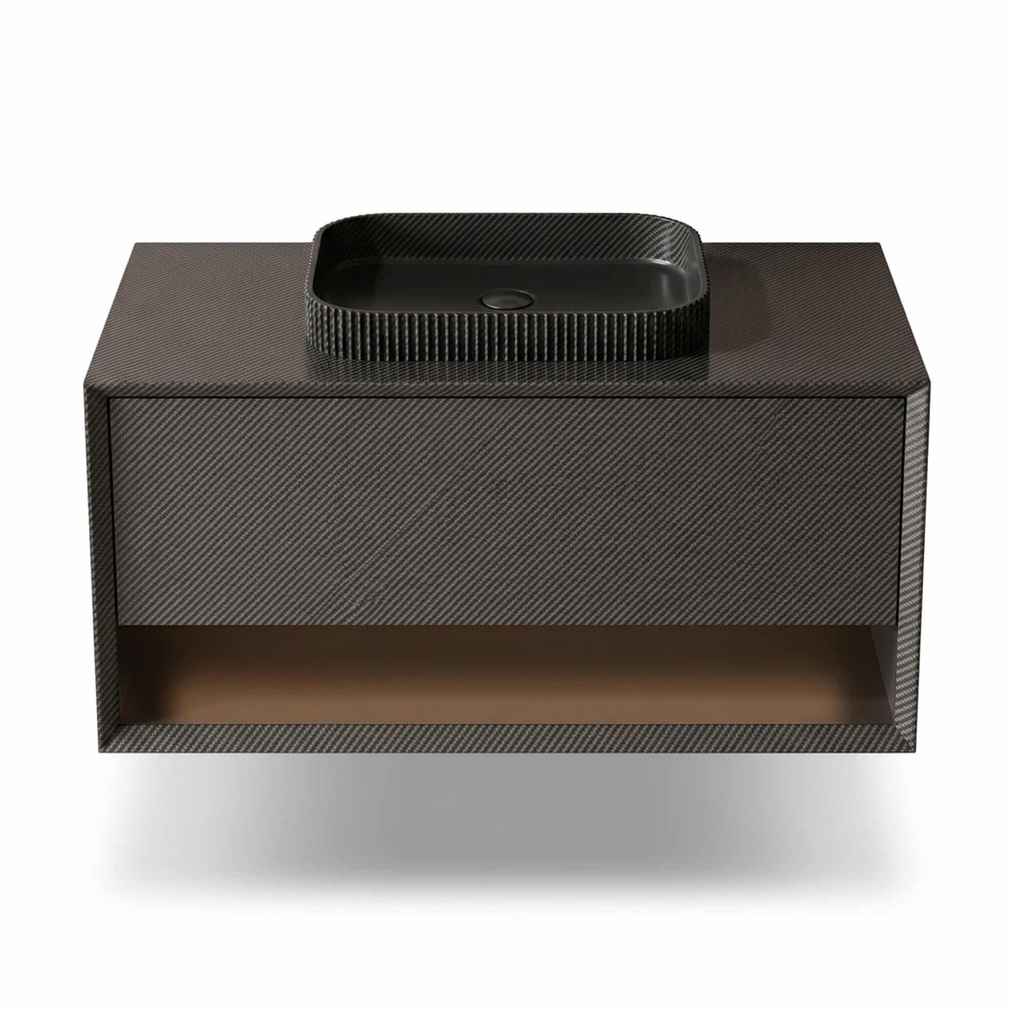 Dulap de baie suspendat, fibră de carbon negru satinat, 800 × 520 × 510 mm