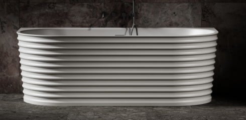 Cadă de baie freestanding la perete riflată din compozit, alb mat, 1700 × 800 × 550 mm