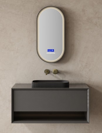 Lavoar pe blat dreptunghiular din fibra de carbon cu aspect forjat, negru - imagine 4