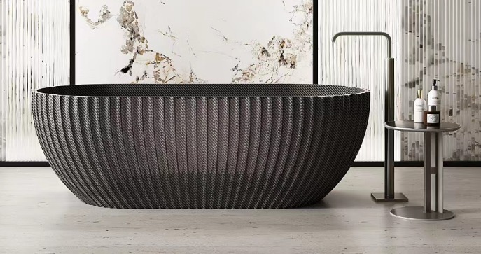 Cadă de baie freestanding din fibră de carbon satinat, negru, 1700 × 800 × 580 mm