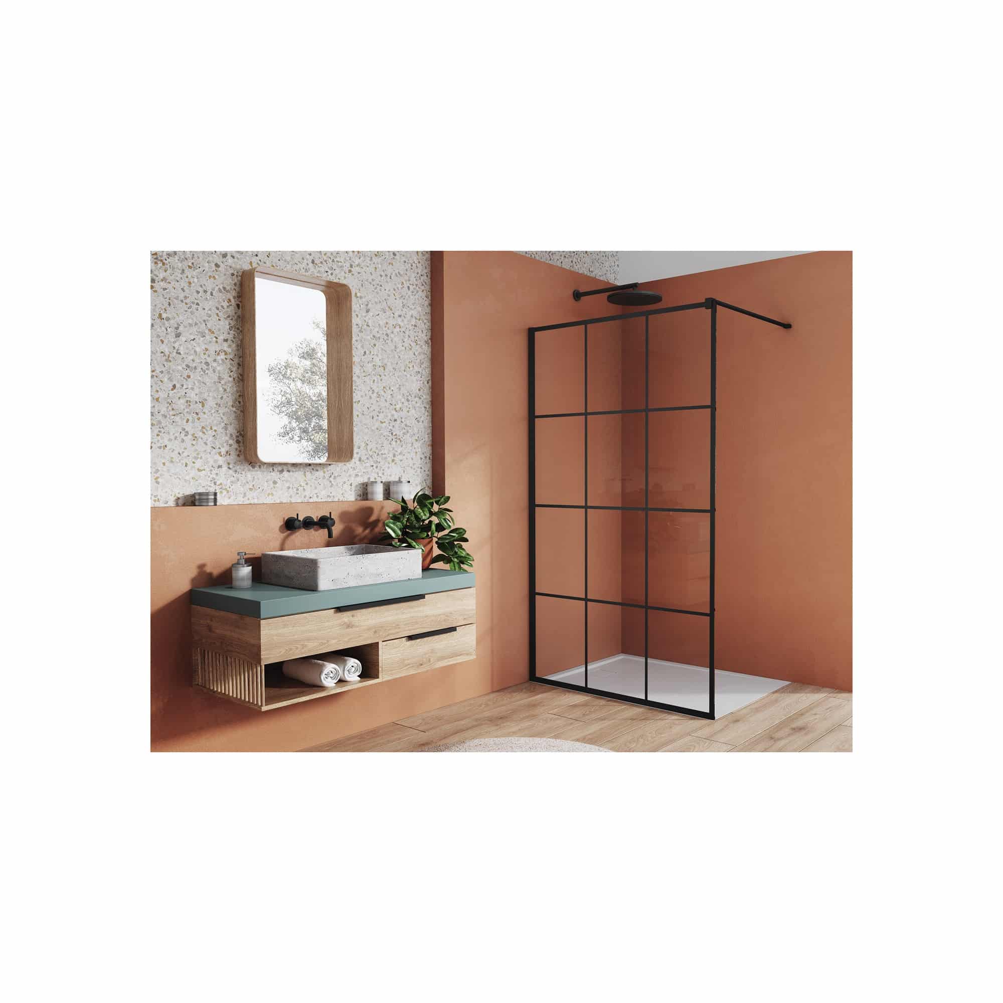 Paravan dus walk-in Ronal SanSwiss Easy STR4P 1100x2000 mm, Negru, sticla securizata 8mm anticalcar
