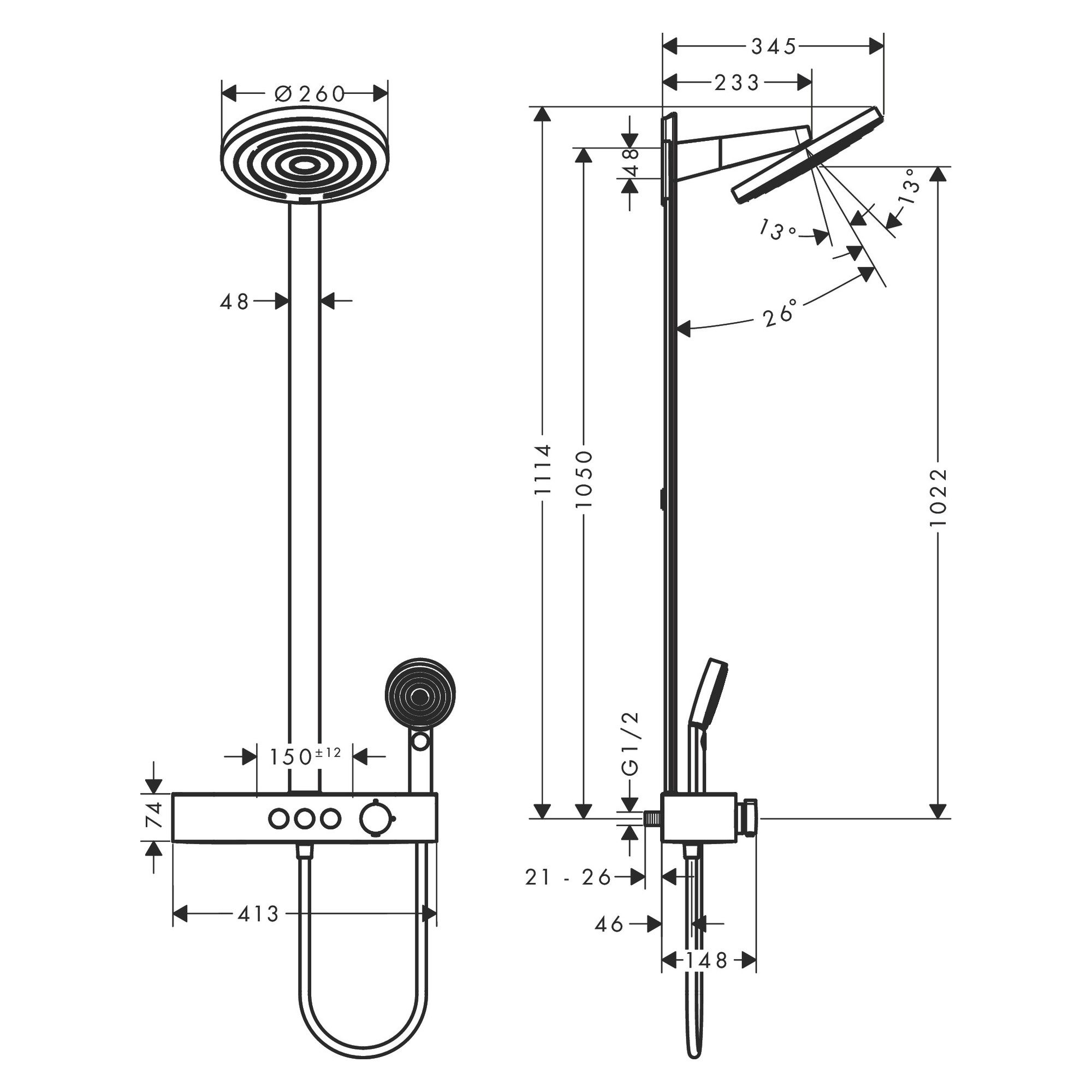 Coloana de dus Hansgrohe Pulsify S 24241000, para fixa 260 mm, ShowerTablet Select 400, crom - imagine 2