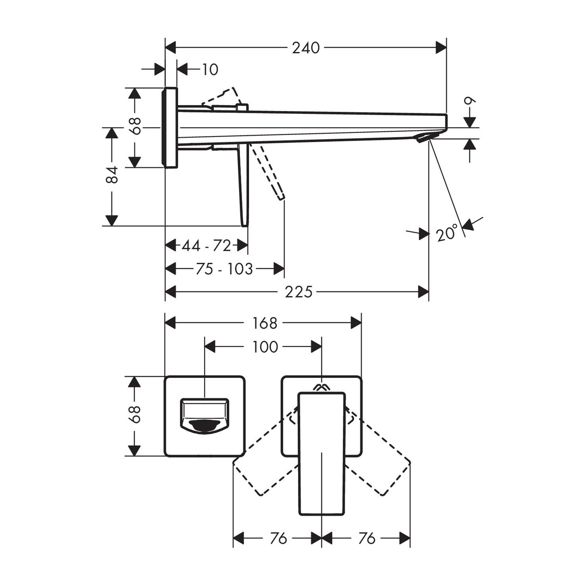 Baterie lavoar incastrata Hansgrohe Metropol 32526670, pipa 225 mm, negru mat, set de finisaj - imagine 3