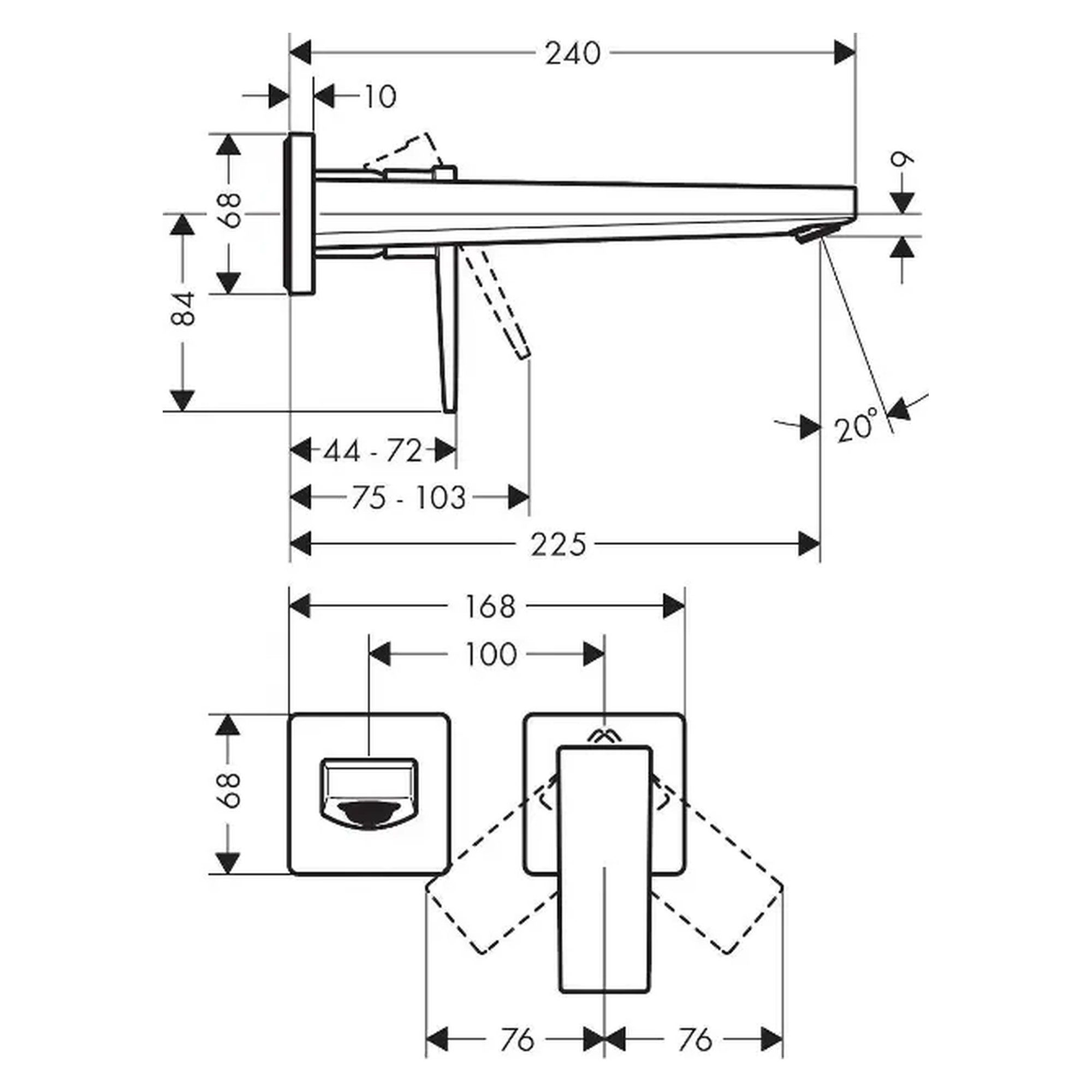 Baterie lavoar incastrata Hansgrohe Metropol 32526670, pipa 225 mm, negru mat, set de finisaj - imagine 4