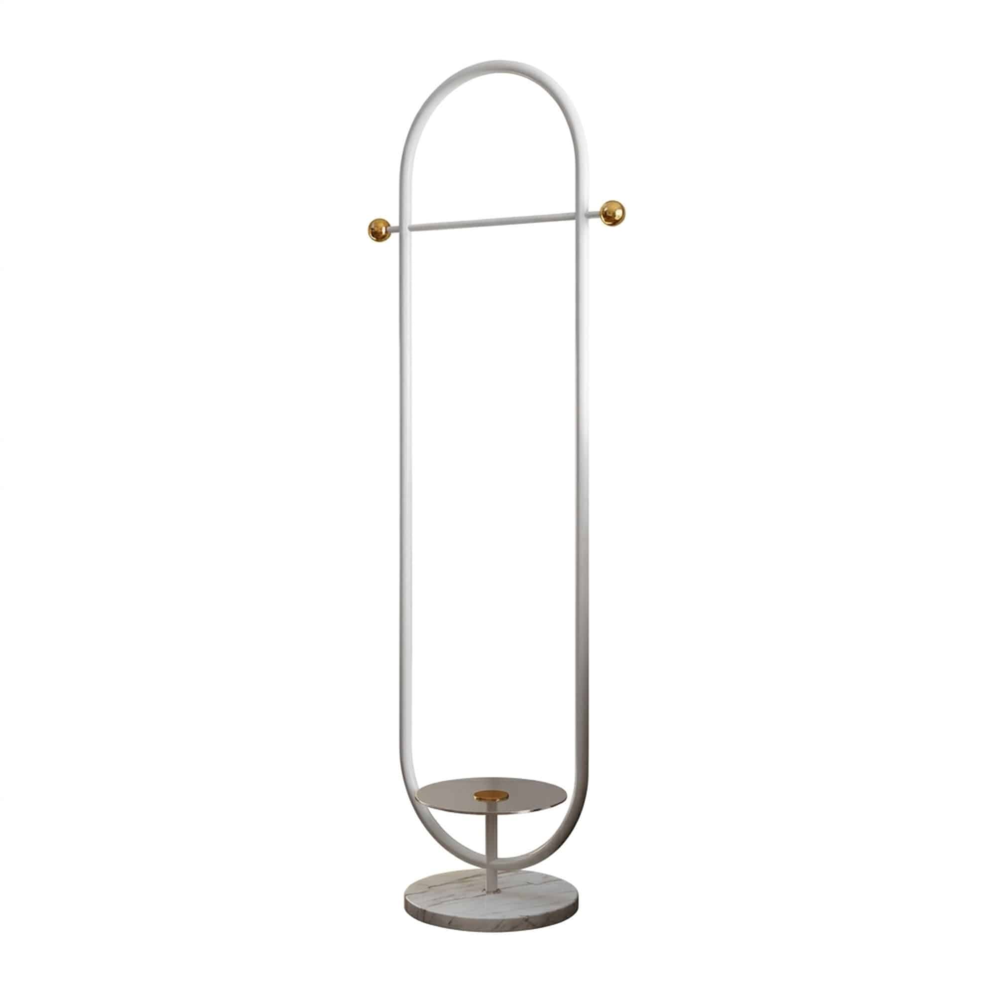 Cuier freestanding din otel inoxidabil alb mat cu tava din acril si baza din marmura naturala
