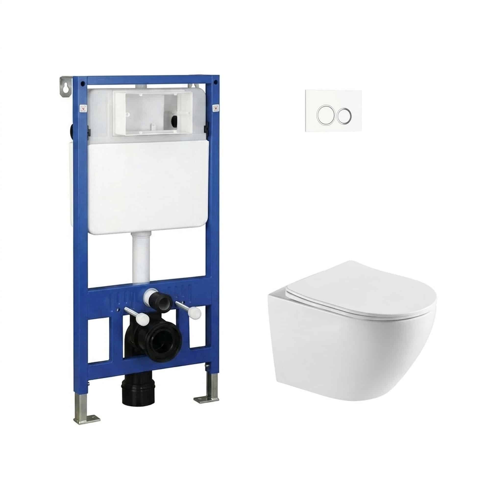 Set vas WC suspendat din ceramica cu cadru si capac, 480 x 360 x 360 mm, alb