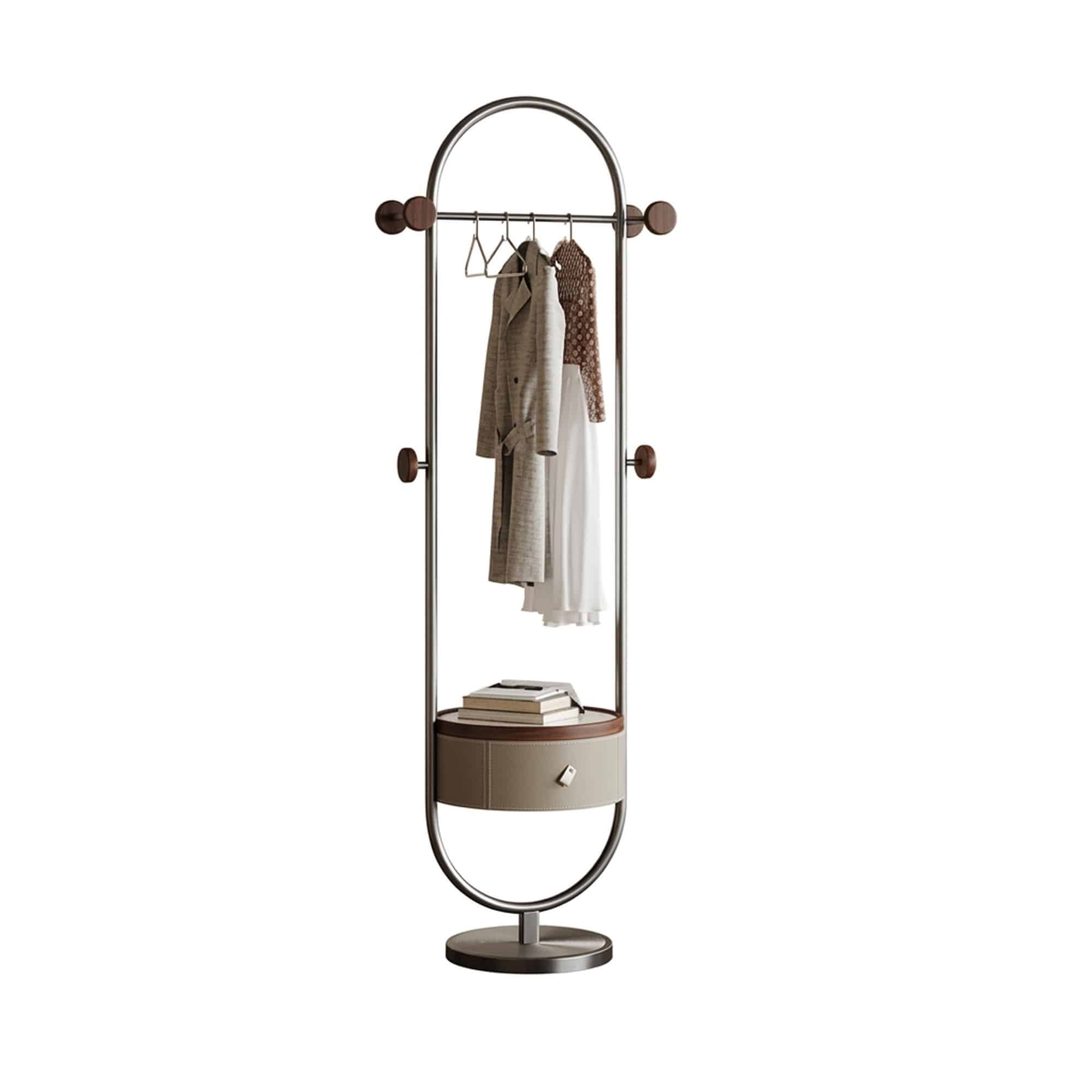Cuier freestanding cu dulapior din lemn masiv, otel inoxidabil Gri Titan, baza cu marmura naturala