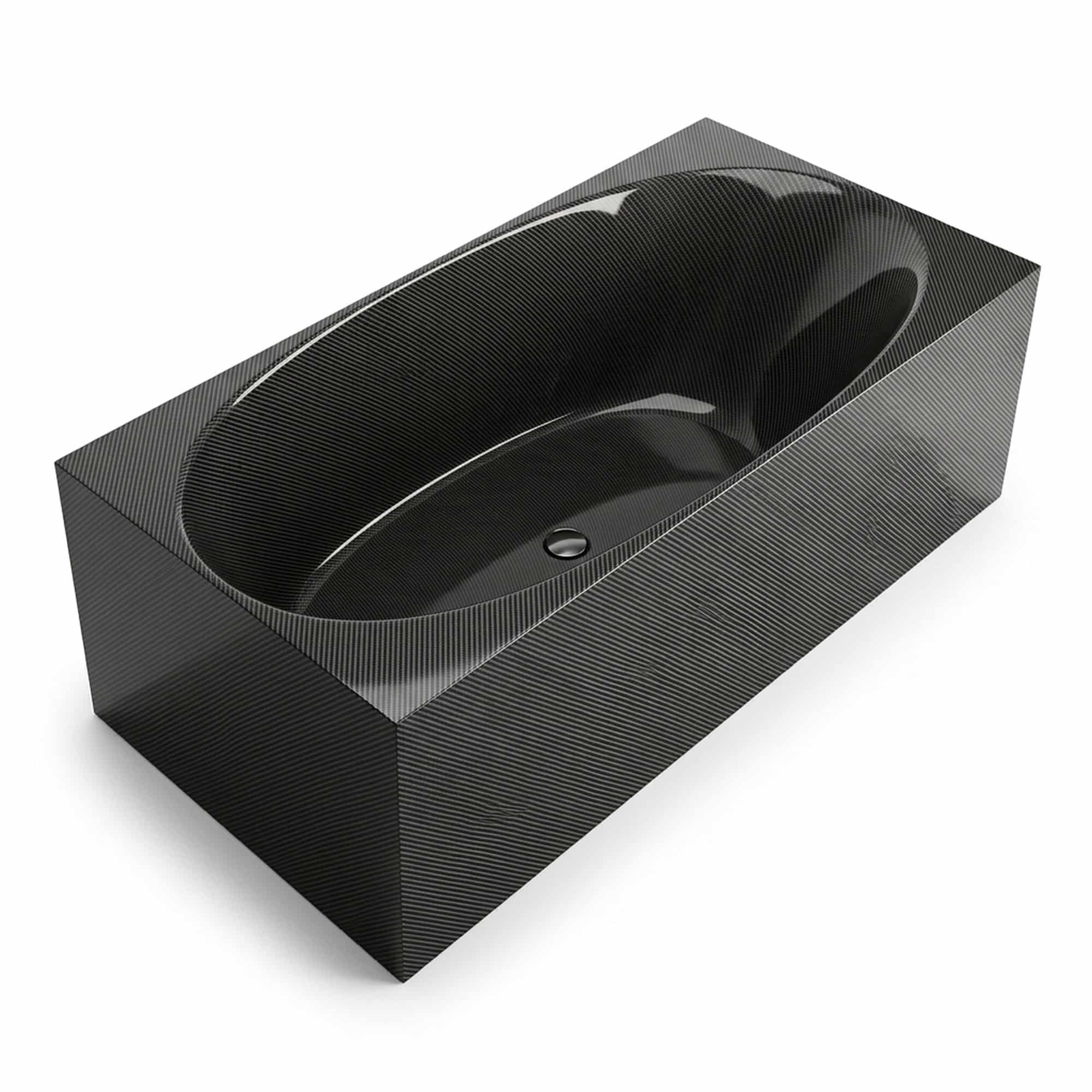 Cadă de baie freestanding din fibră de carbon negru satinat, 1700 × 800 × 550 mm