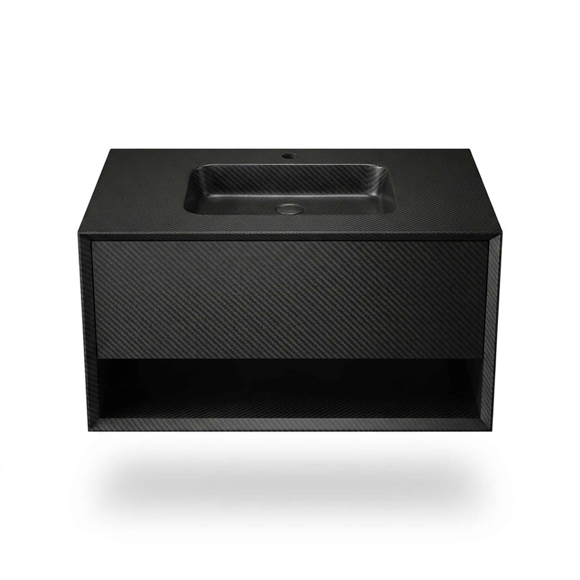 Dulap de baie suspendat,lavoar incastrat,fibră de carbon negru satinat, 800 × 520 × 450 mm