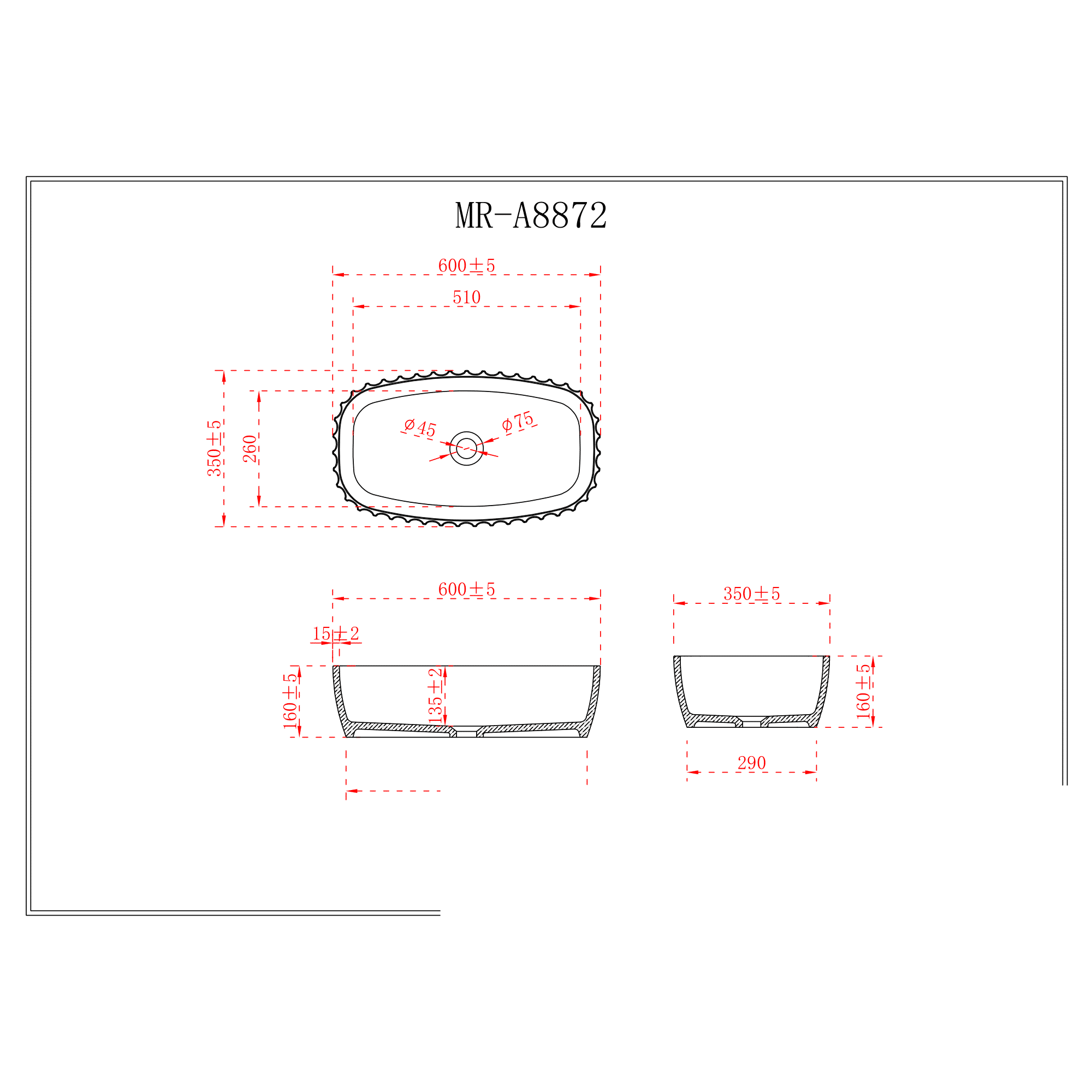 Lavoar tip vas riflat din piatră sintetică, 600 × 350 × 160 mm - imagine 8