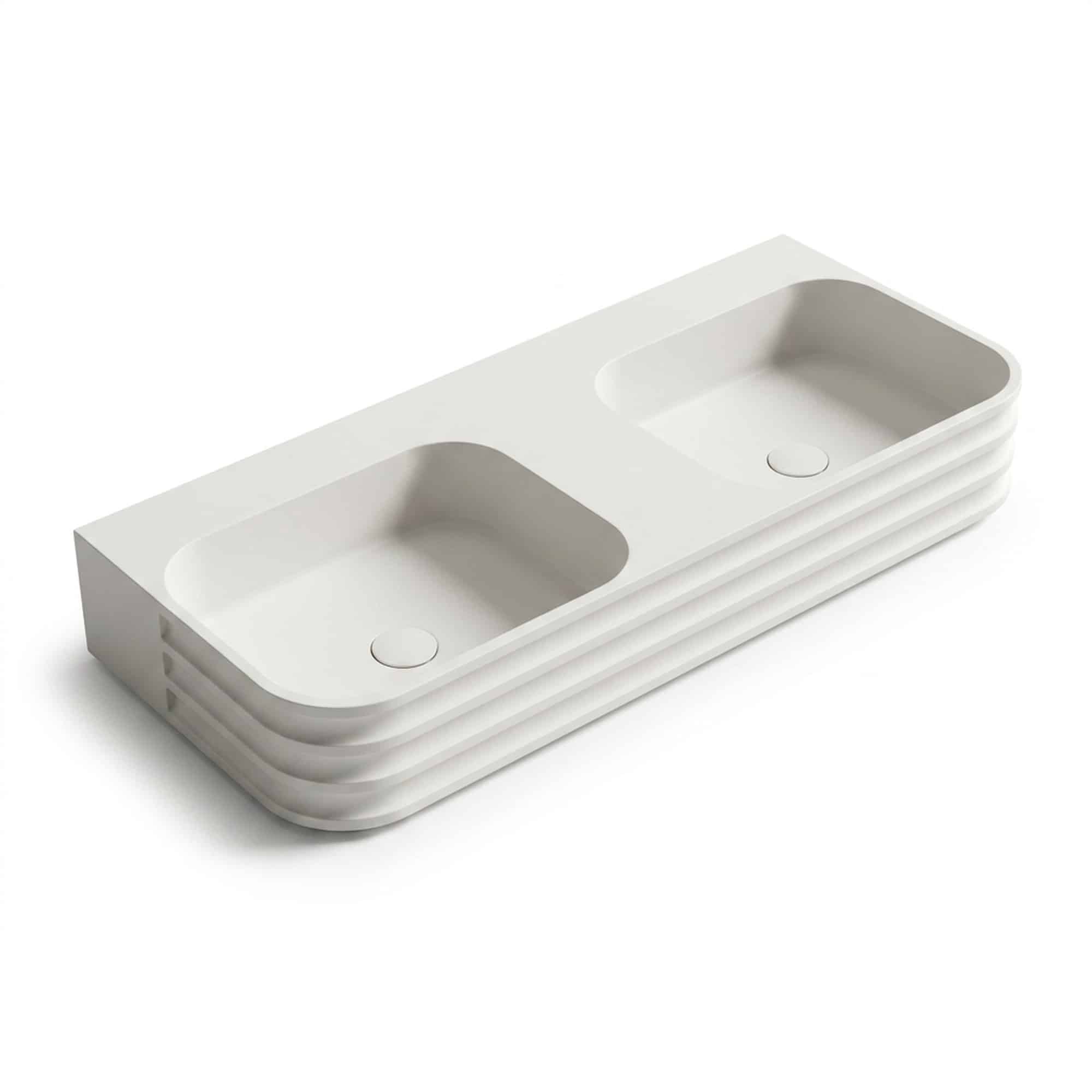 Lavoar dublu pe blat riflat din compozit, alb mat, 1200 × 450 × 150 mm