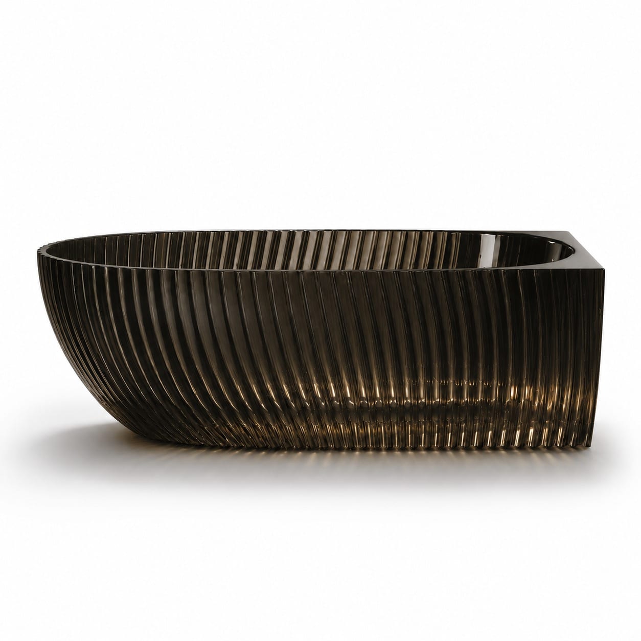 Cadă de baie freestanding de colt dreapta riflată din rășină acrilică transparentă, cognac, 1700 × 800 × 580 mm