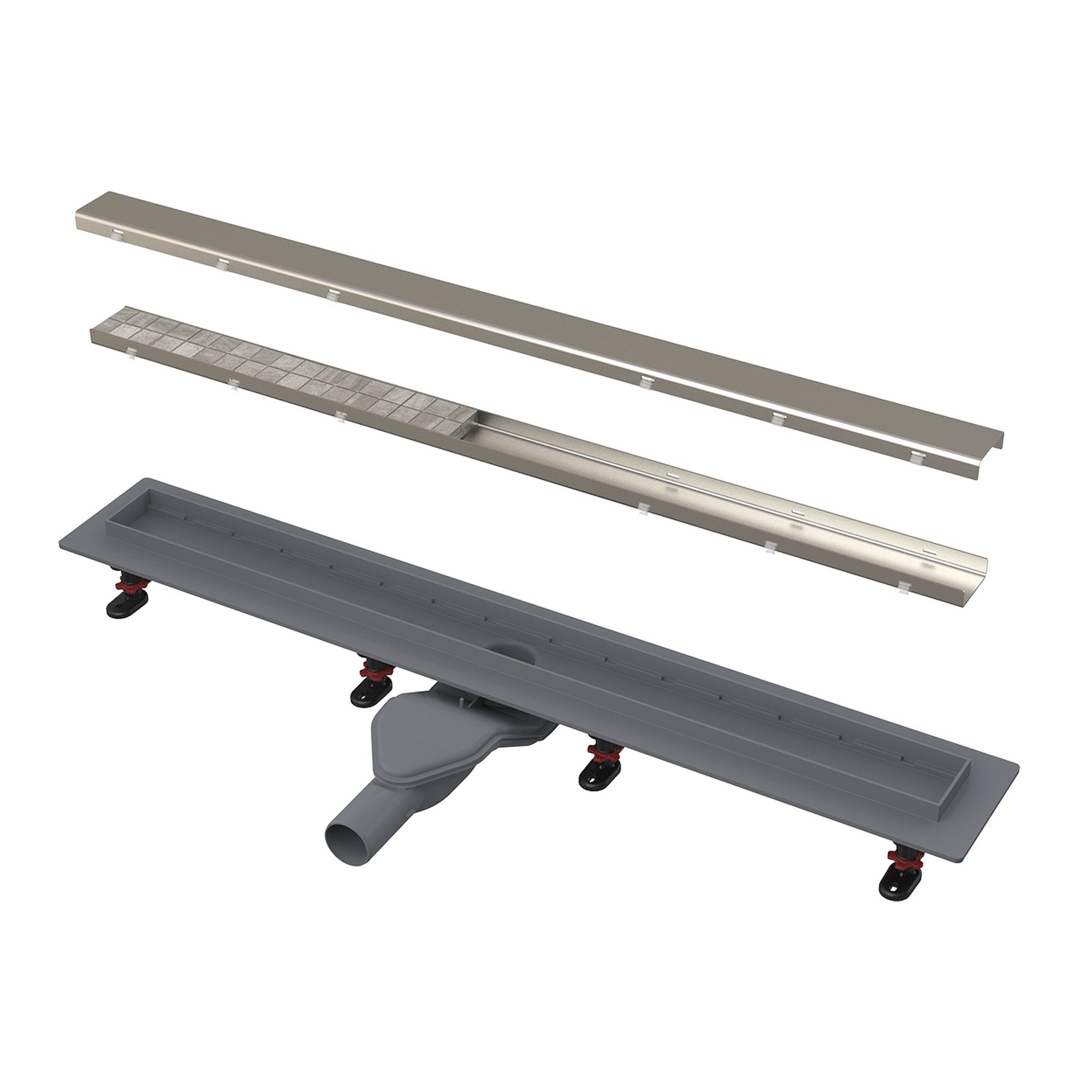 Canal de scurgere dus Alcadrain APZ2012-OPTION6-750, 750 mm, gratar cu doua fete inclus, gri