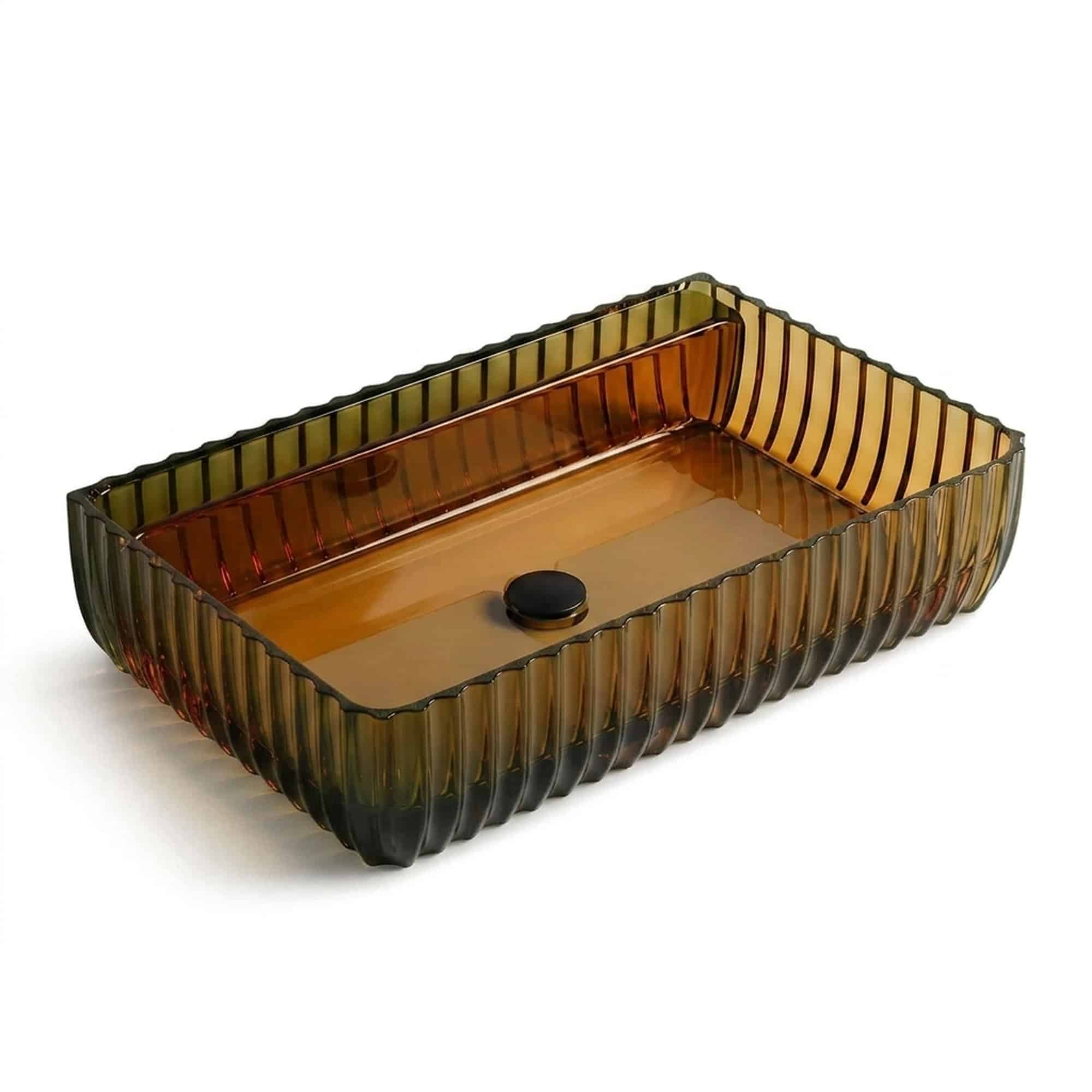 Lavoar pe blat riflat din rășină acrilică transparentă, chihlimbar, 800 × 450 × 150 mm